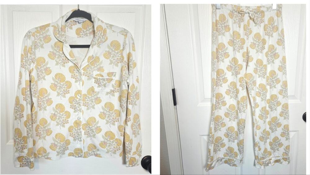 The Company Store Pajama Set XS Yellow Floral Marigolds Pima Cotton 2 Piece